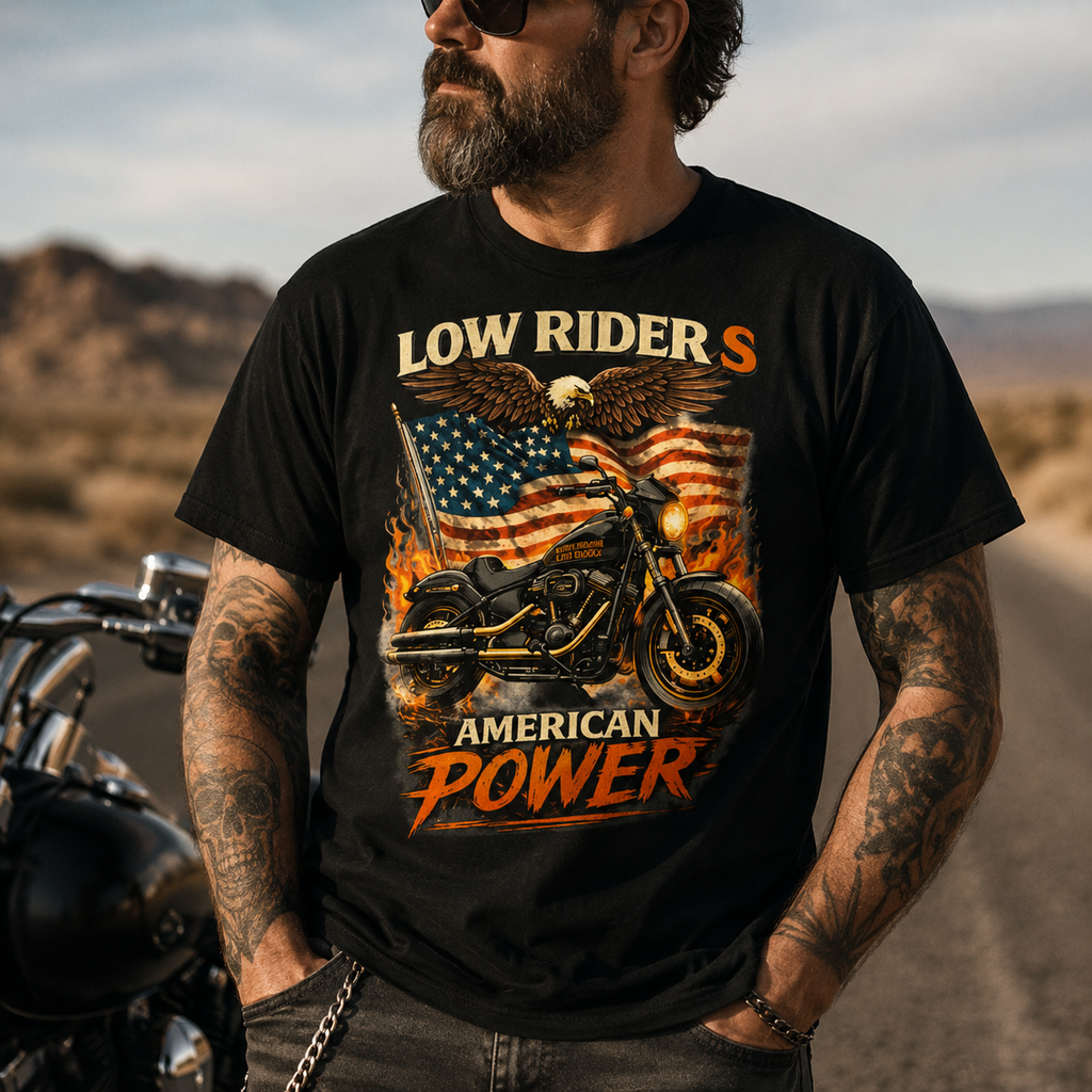 Unisex "Low Rider S American Power" Patriotic Motorcycle T Shirt