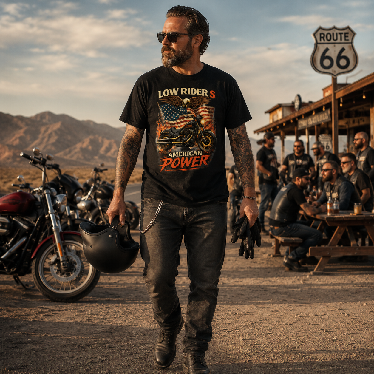 Unisex "Low Rider S American Power" Patriotic Motorcycle T Shirt