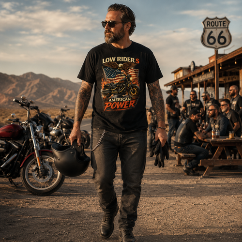 Unisex "Low Rider S American Power" Patriotic Motorcycle T Shirt