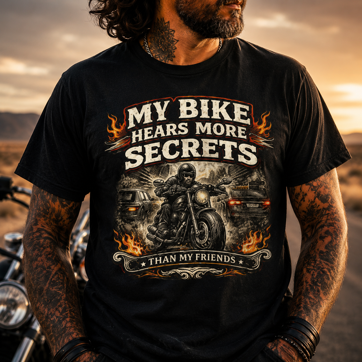 Unisex "My Bike Hears More Secrets Than My Friends" Funny Motorcycle T Shirt