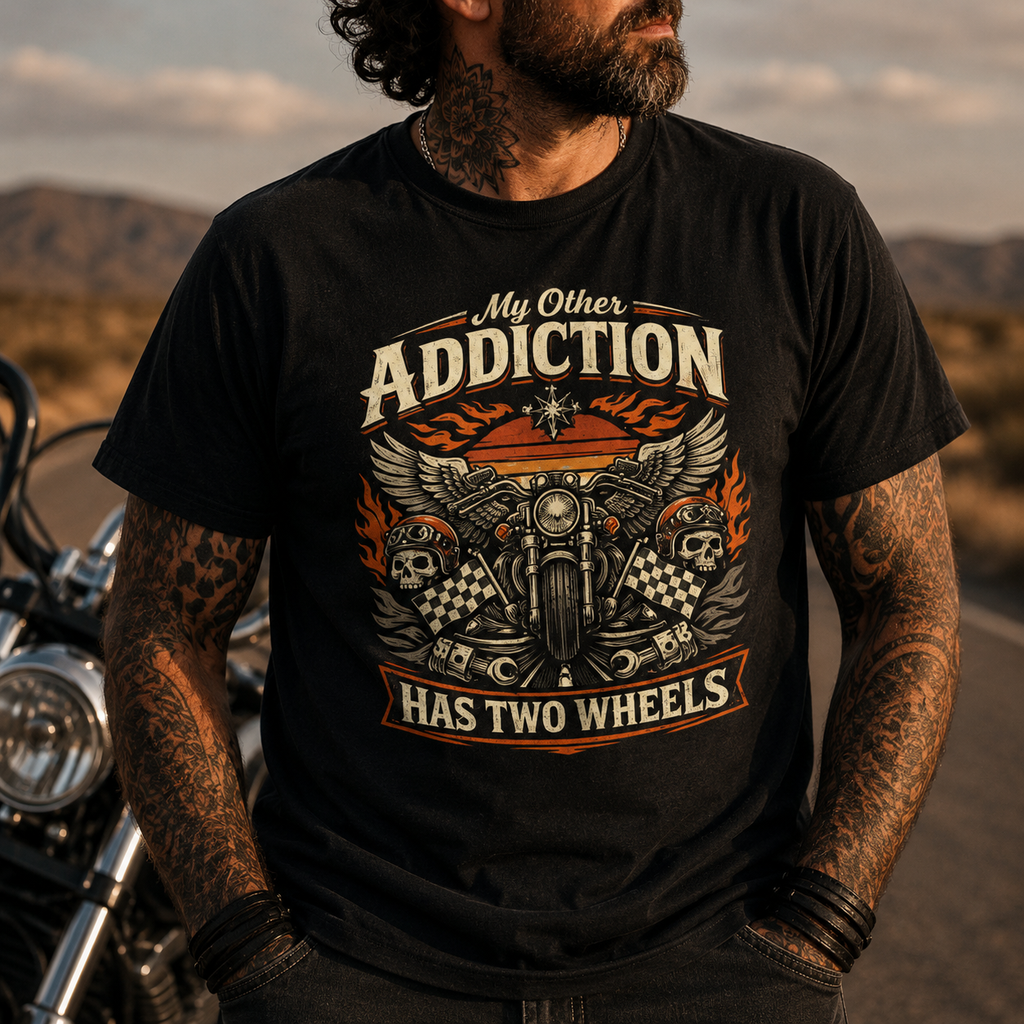 Unisex "My Other Addiction Has Two Wheels" Funny Motorcycle T Shirt