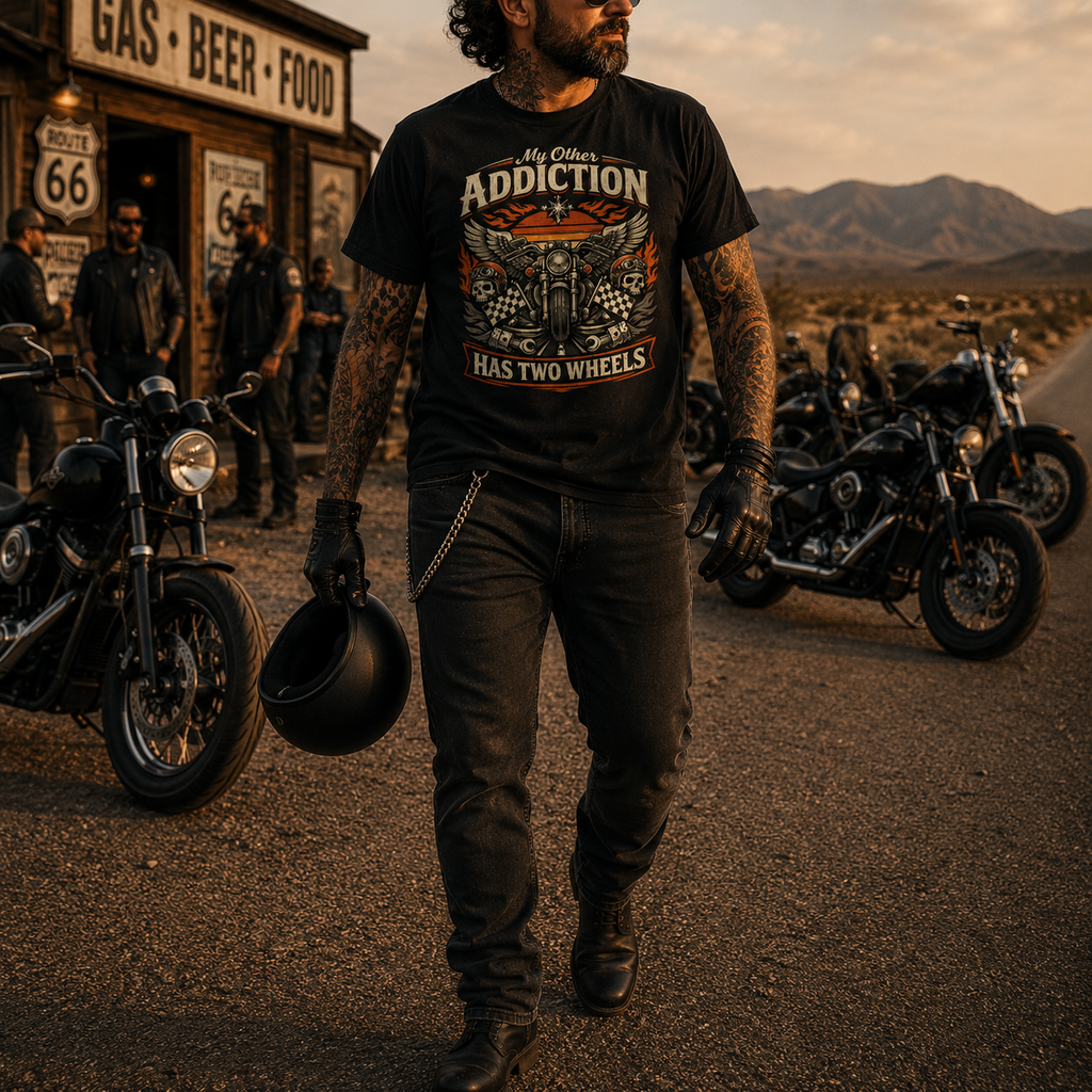 Unisex "My Other Addiction Has Two Wheels" Funny Motorcycle T Shirt