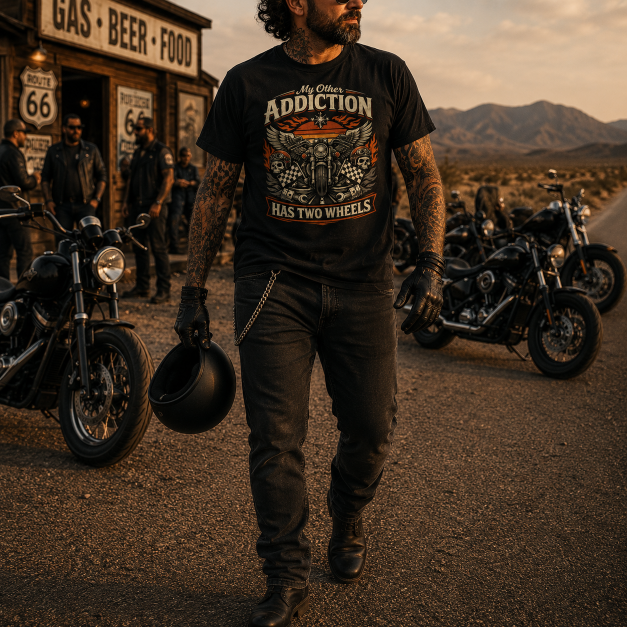 Unisex "My Other Addiction Has Two Wheels" Funny Motorcycle T Shirt