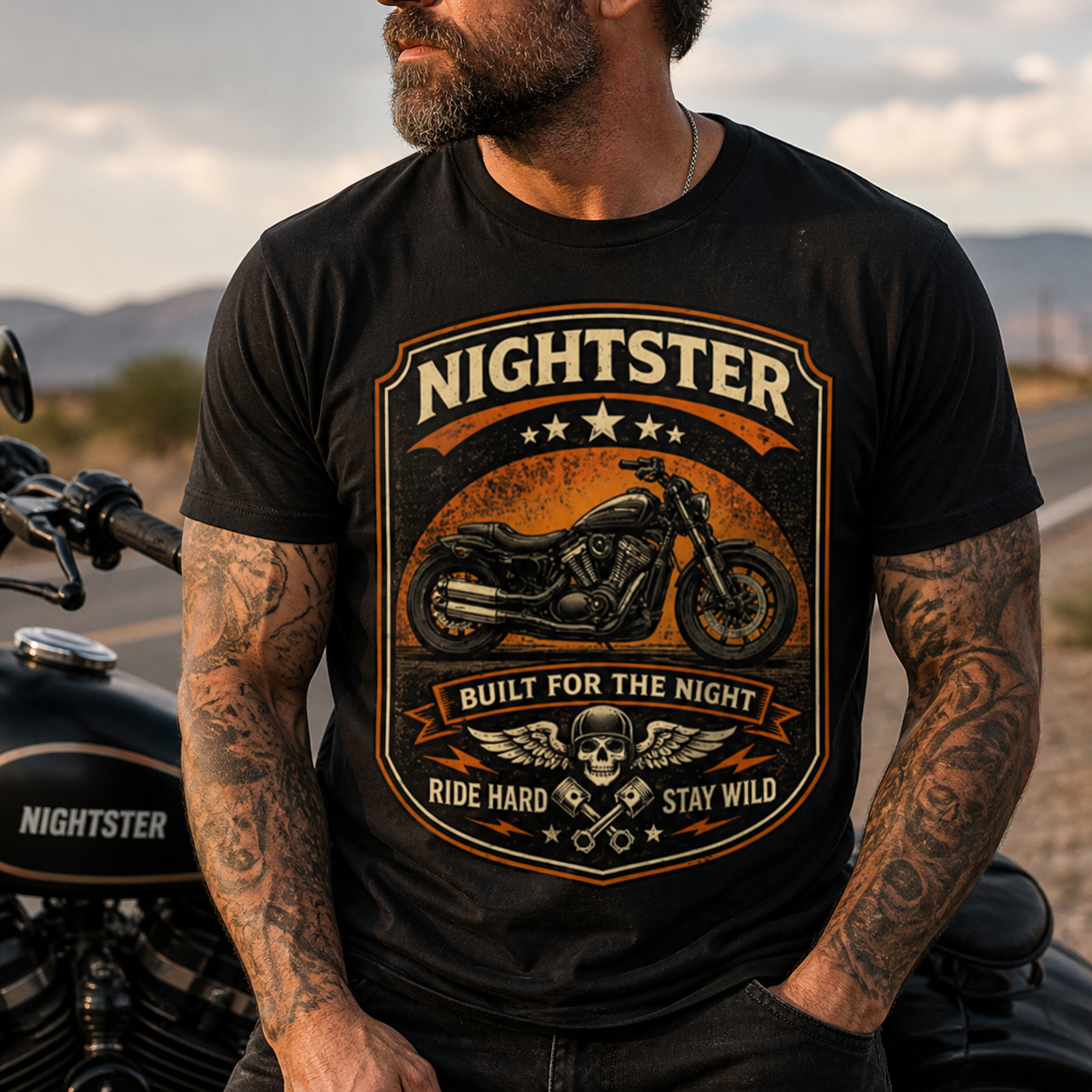 Unisex "Nightster Built For The Night Ride Hard Stay Wild" Vintage Motorcycle Graphic T Shirt