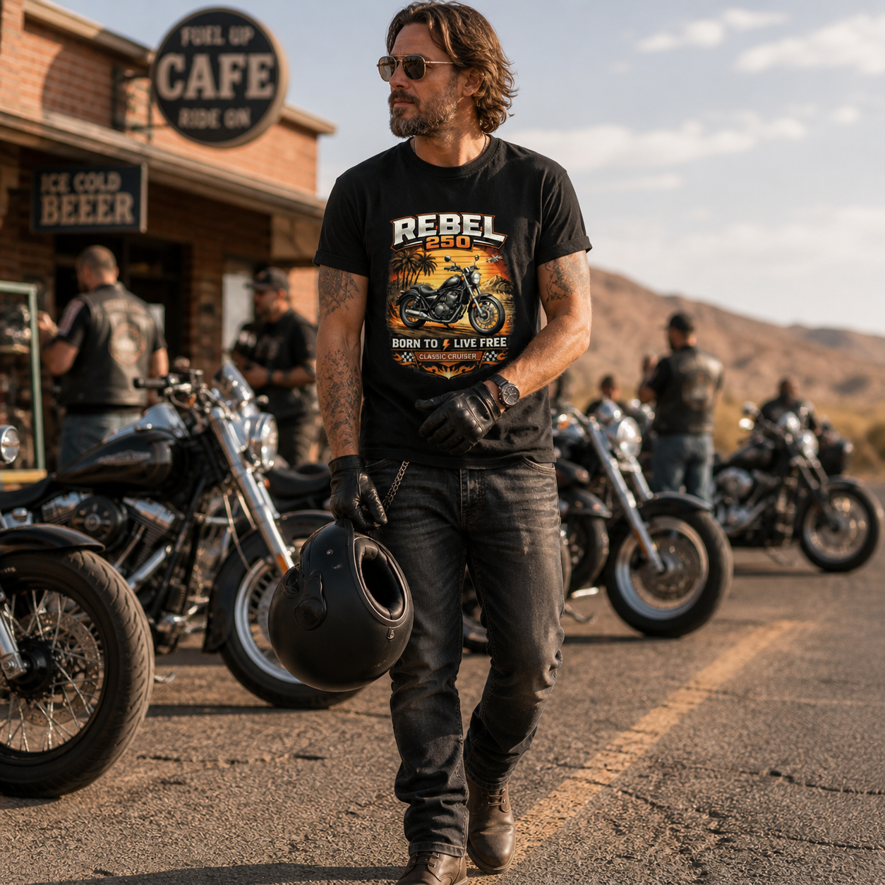 Unisex "Rebel 250 Born to Live Free" Vintage Motorcycle Graphic T Shirt
