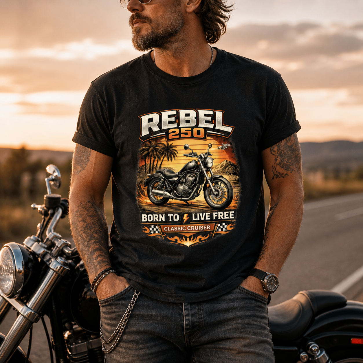 Unisex "Rebel 250 Born to Live Free" Vintage Motorcycle Graphic T Shirt