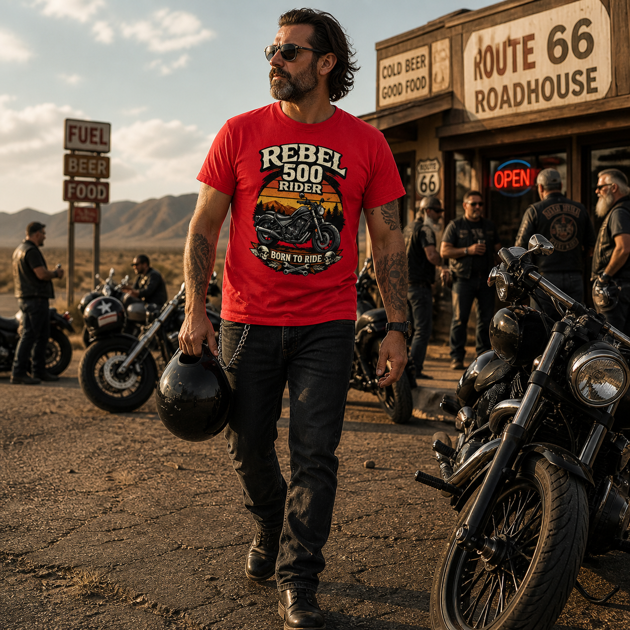 Unisex "Rebel 500 Born to Ride" Vintage Motorcycle Graphic T Shirt