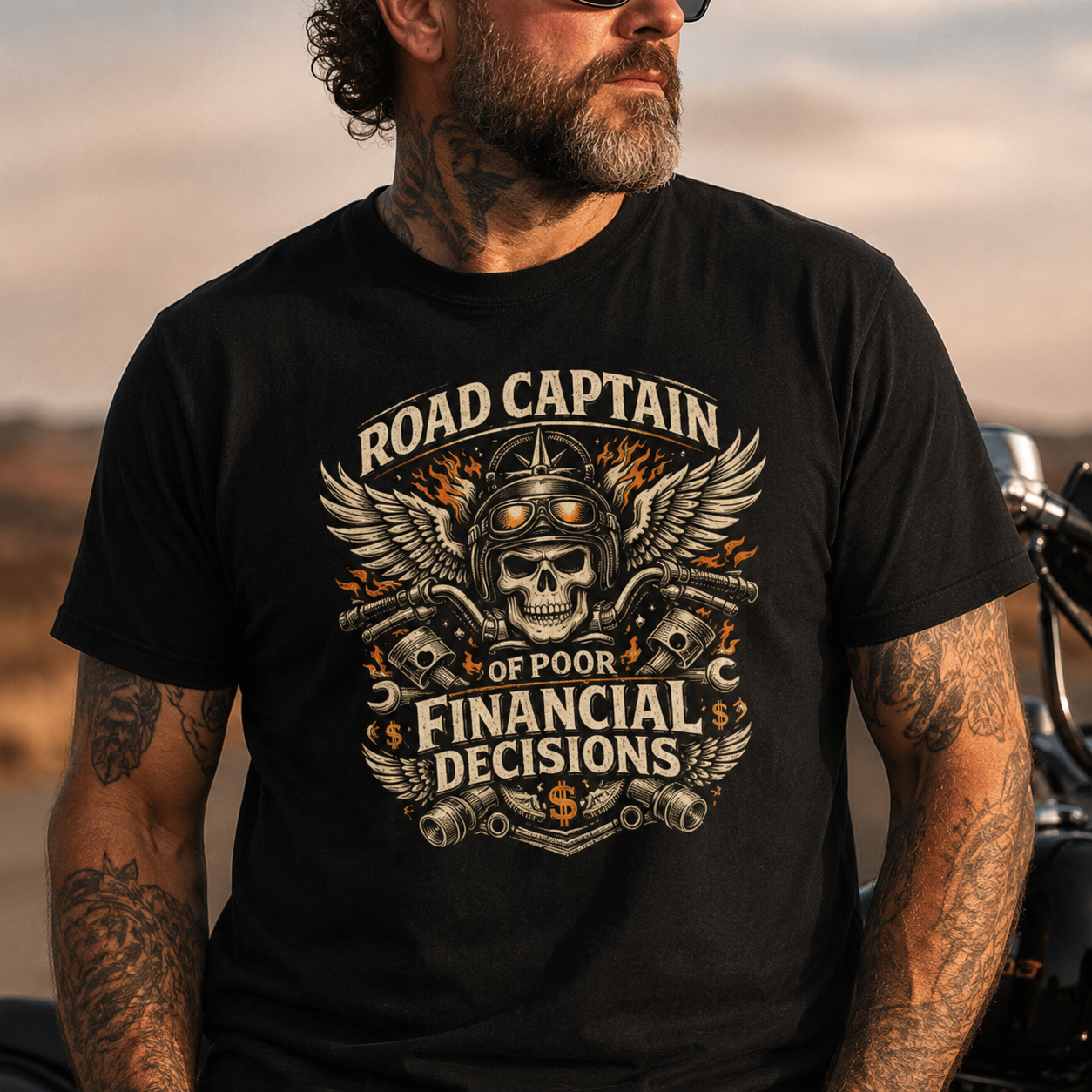 Unisex "Road Captain of Poor Financial Decisions" Funny Motorcycle T Shirt
