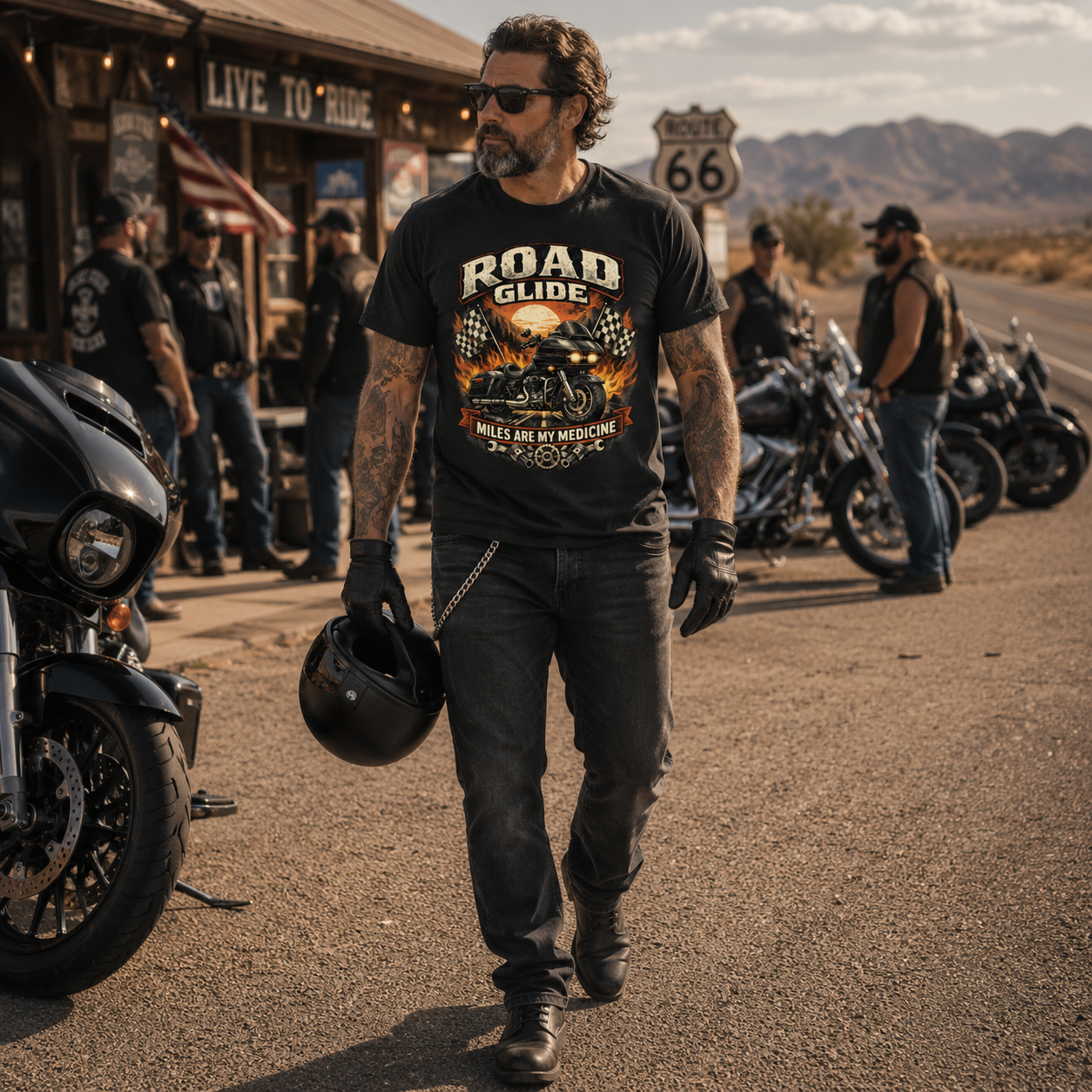 Unisex "Road Glide Miles Are My Medicine" Vintage Motorcycle Graphic T Shirt