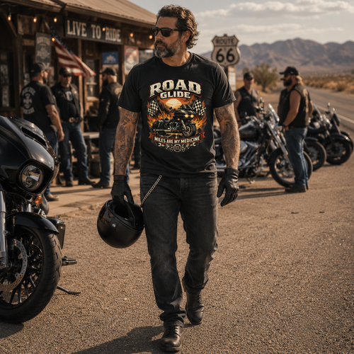 Unisex "Road Glide Miles Are My Medicine" Vintage Motorcycle Graphic T Shirt