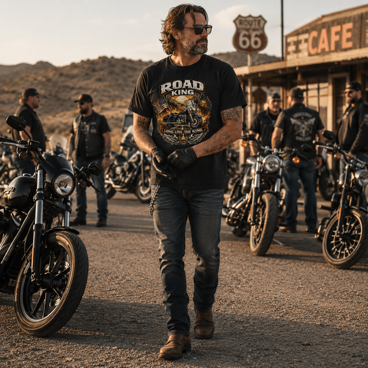 Unisex "Road King Long Live The King" Vintage Motorcycle Graphic T Shirt
