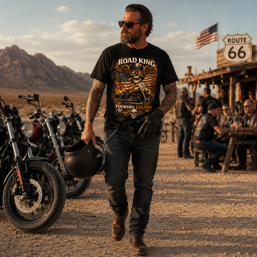 Unisex "Road King Touring Legend" American Flag Motorcycle T Shirt