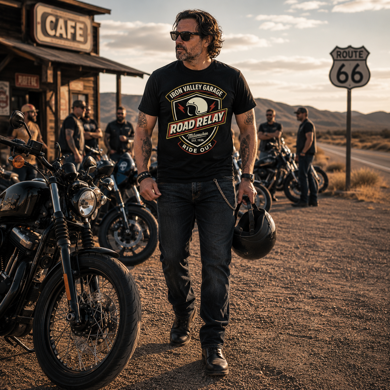 Unisex "Iron Valley Garage Road Relay" Vintage Motorcycle Graphic T Shirt