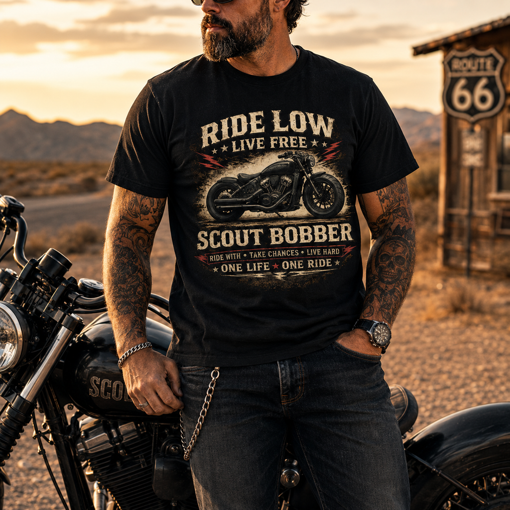 Unisex "Ride Low Live Free One Life One Ride" Scout Bobber Graphic Tee