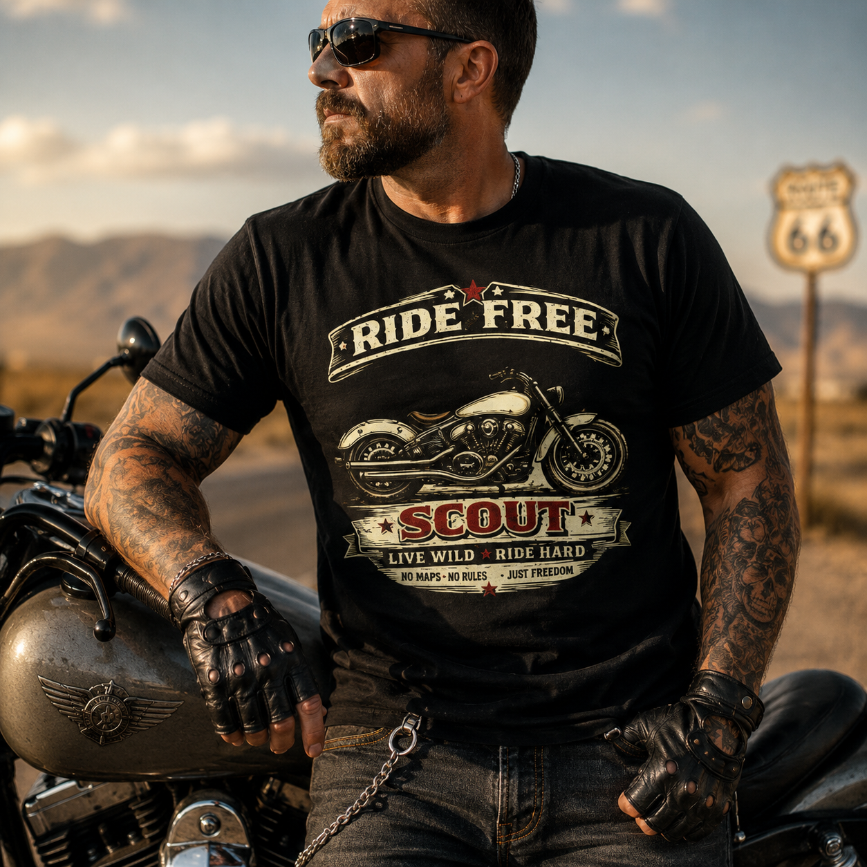 Unisex "Ride Free" Scout Motorcycle Graphic T Shirt