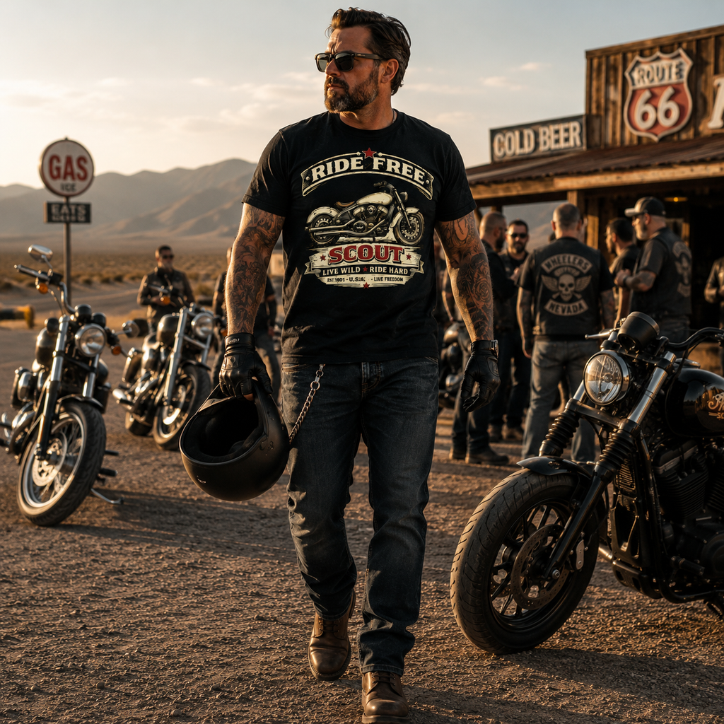 Unisex "Ride Free" Scout Motorcycle Graphic T Shirt