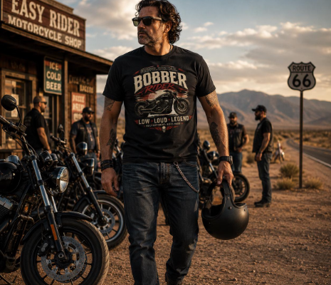 Unisex "Low Loud Legend" Bobber Rider Motorcycle Graphic T Shirt