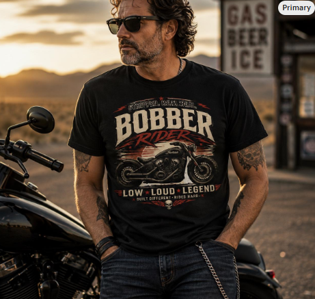 Unisex "Low Loud Legend" Bobber Rider Motorcycle Graphic T Shirt