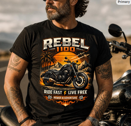Unisex "Rebel 1100 Ride Fast Live Free" Vintage Motorcycle Graphic T Shirt
