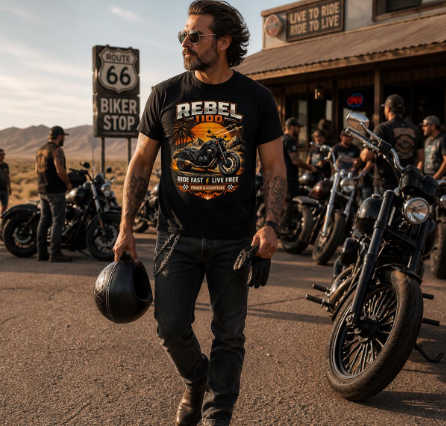 Unisex "Rebel 1100 Ride Fast Live Free" Vintage Motorcycle Graphic T Shirt