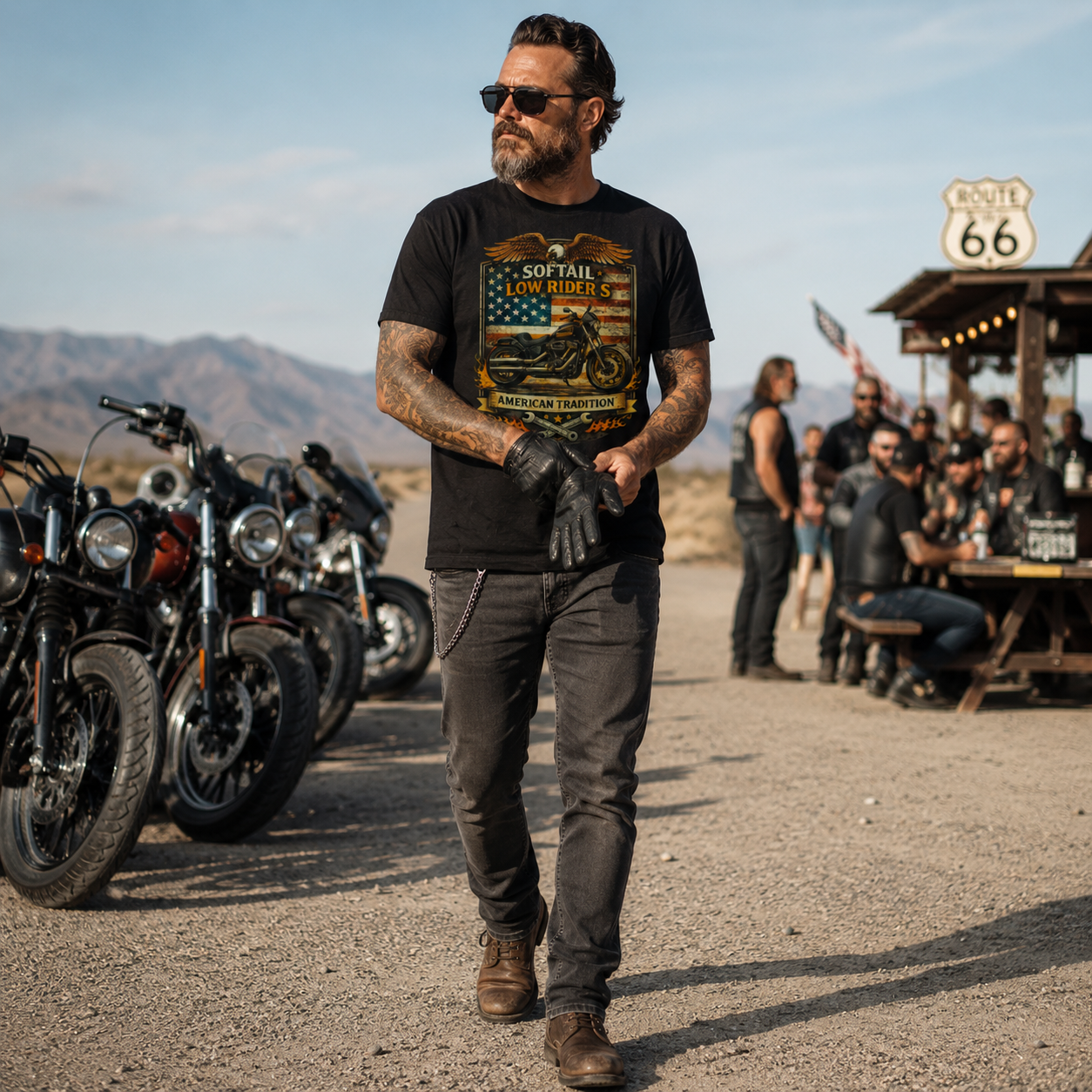 Unisex "Softail Low Rider S American Tradition" Patriotic Motorcycle T Shirt