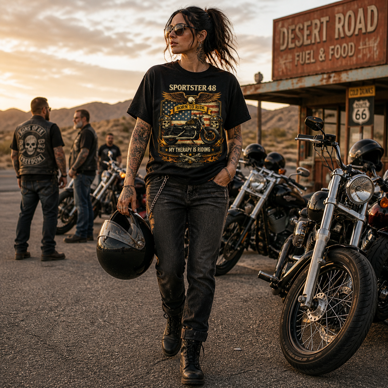 Unisex "Sportster 48 Born To Ride My Therapy Is Riding" Patriotic Motorcycle T Shirt