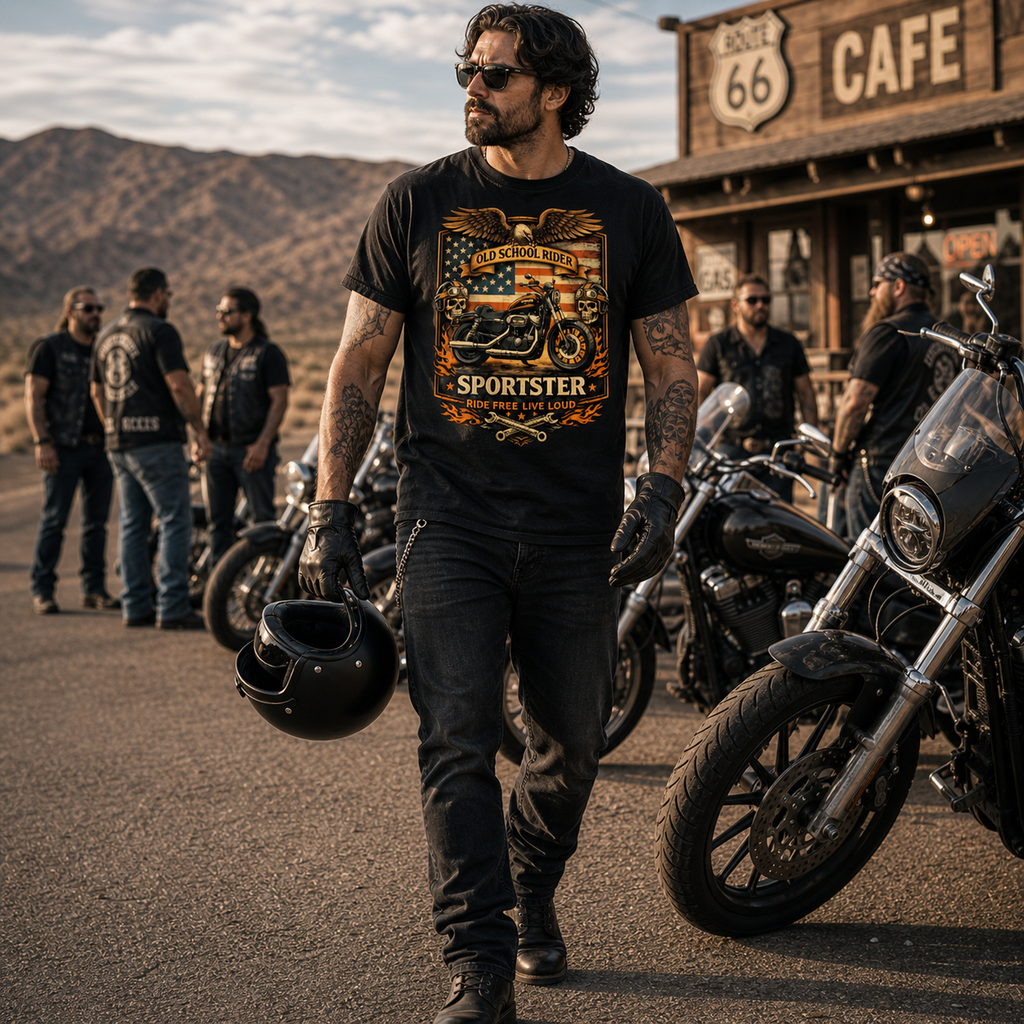 Unisex "Harley Live Ride Ride Live" American Flag Motorcycle T Shirt