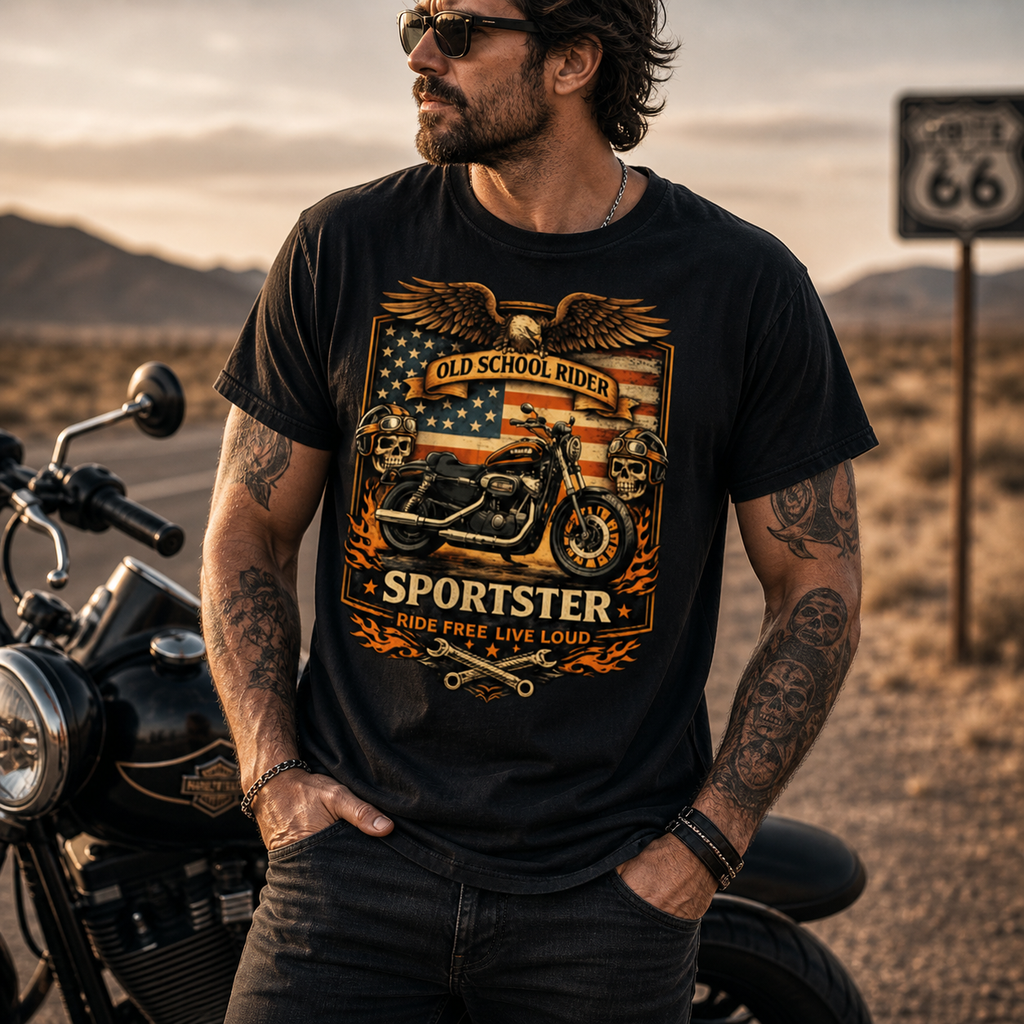 Unisex "Harley Live Ride Ride Live" American Flag Motorcycle T Shirt