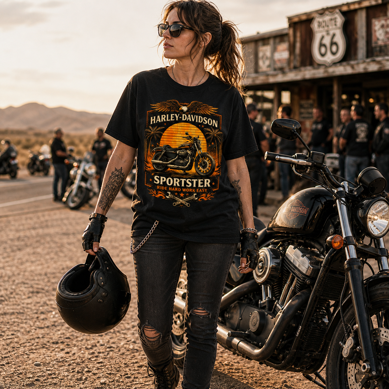 Unisex "Harley Davidson Sportster Ride Hard Work Easy" Vintage Motorcycle Graphic T Shirt