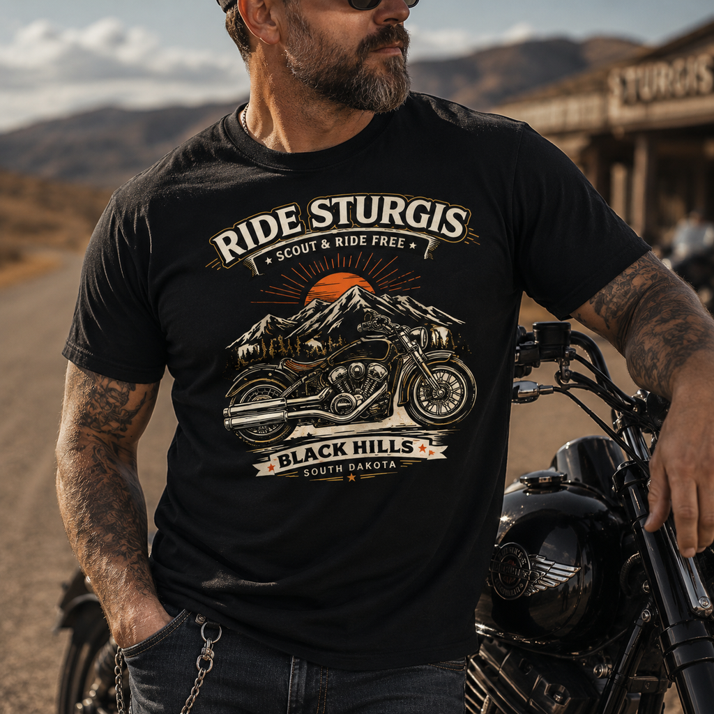 Unisex "Ride Sturgis Black Hills South Dakota" Motorcycle Graphic T Shirt