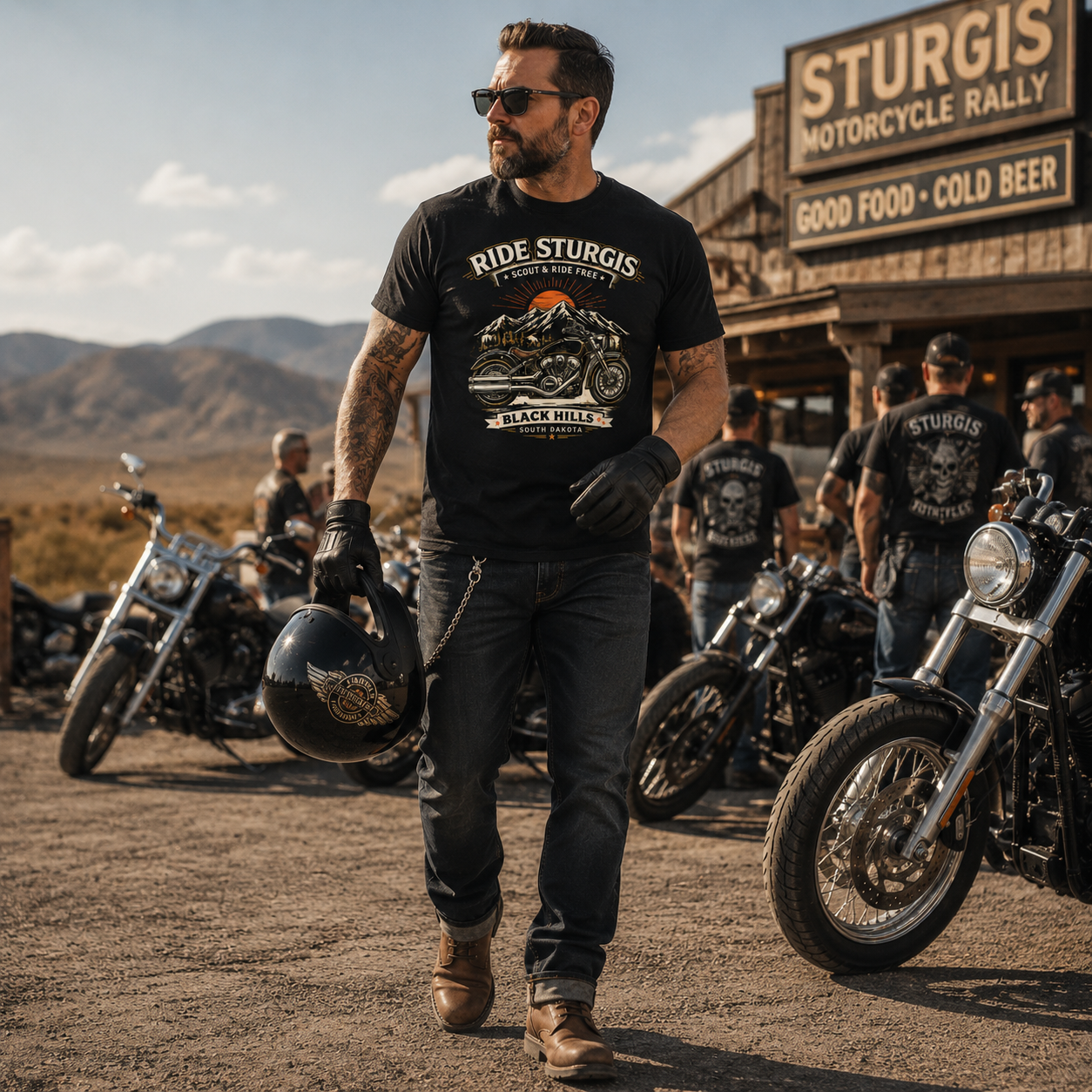 Unisex "Ride Sturgis Black Hills South Dakota" Motorcycle Graphic T Shirt