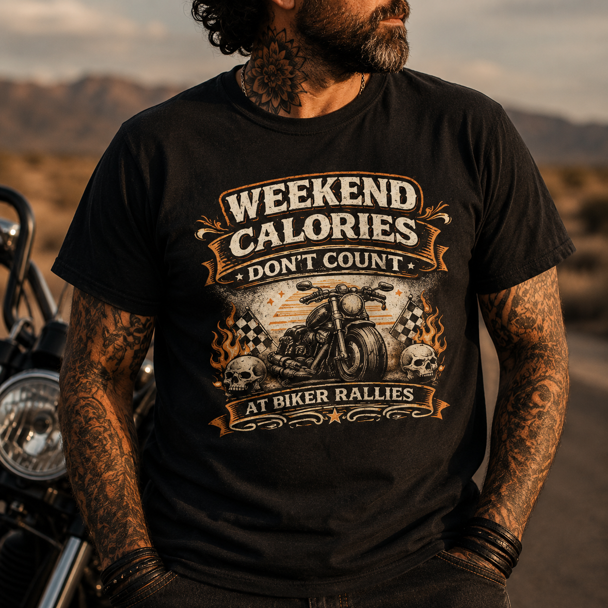 Unisex "Weekend Calories Don't Count" Funny Motorcycle T Shirt
