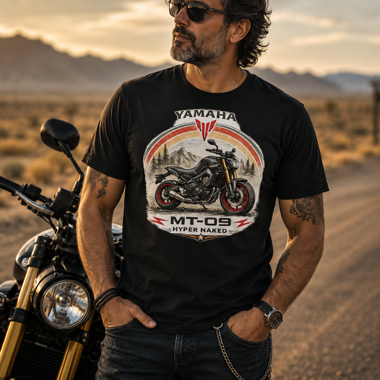 Unisex "Yamaha MT-09 Hyper Naked" Retro Motorcycle Graphic T Shirt