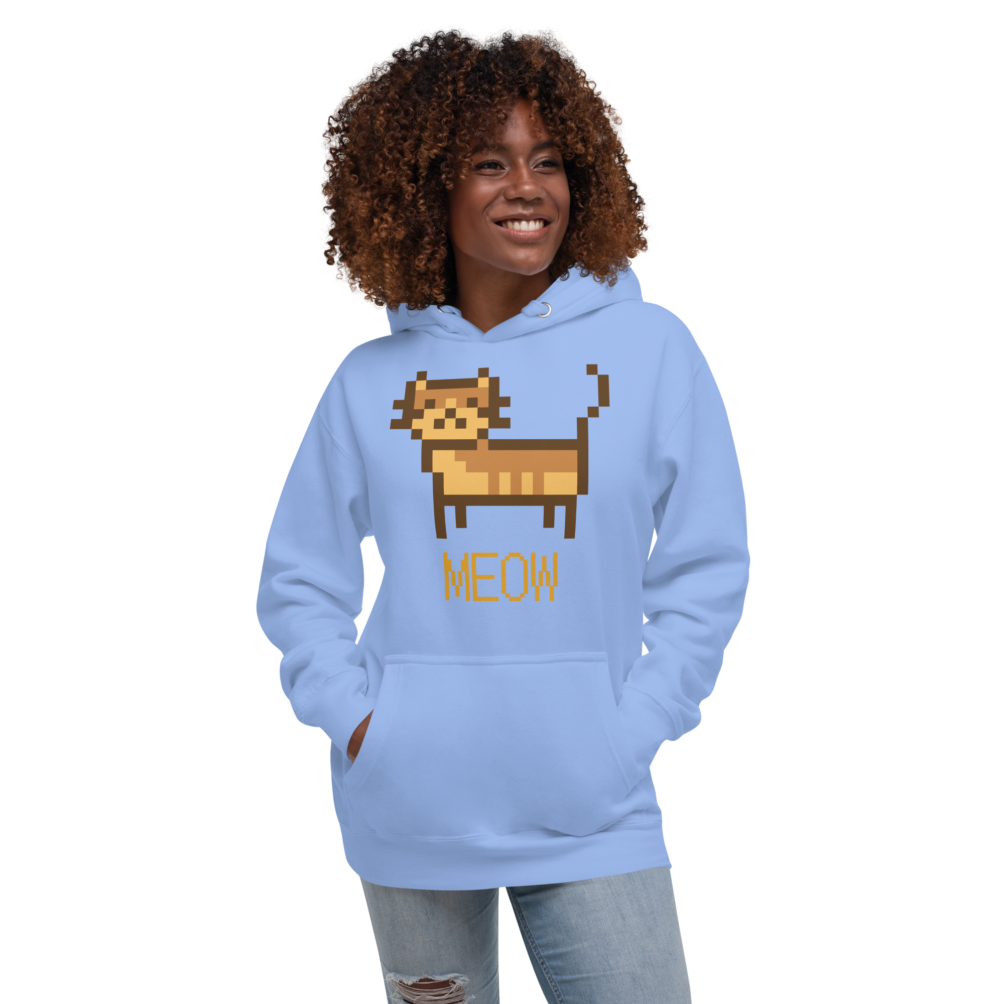 Unisex Pixel Cat Meow Premium Pullover Graphic Hoodie dusty-rose