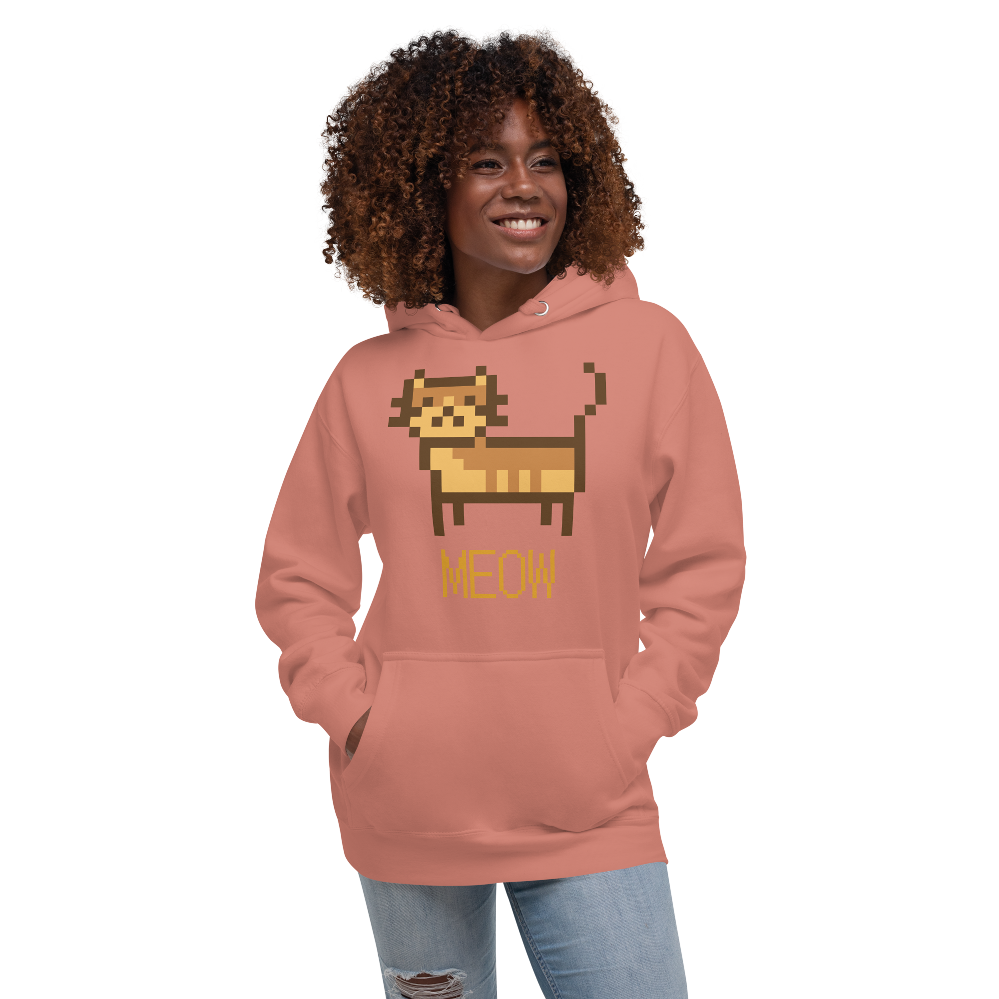 Unisex Pixel Cat Meow Premium Pullover Graphic Hoodie team-red