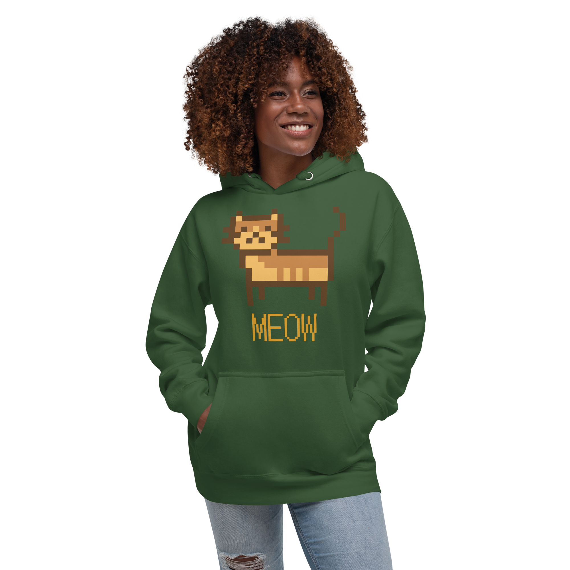 Unisex Pixel Cat Meow Premium Pullover Graphic Hoodie team-royal