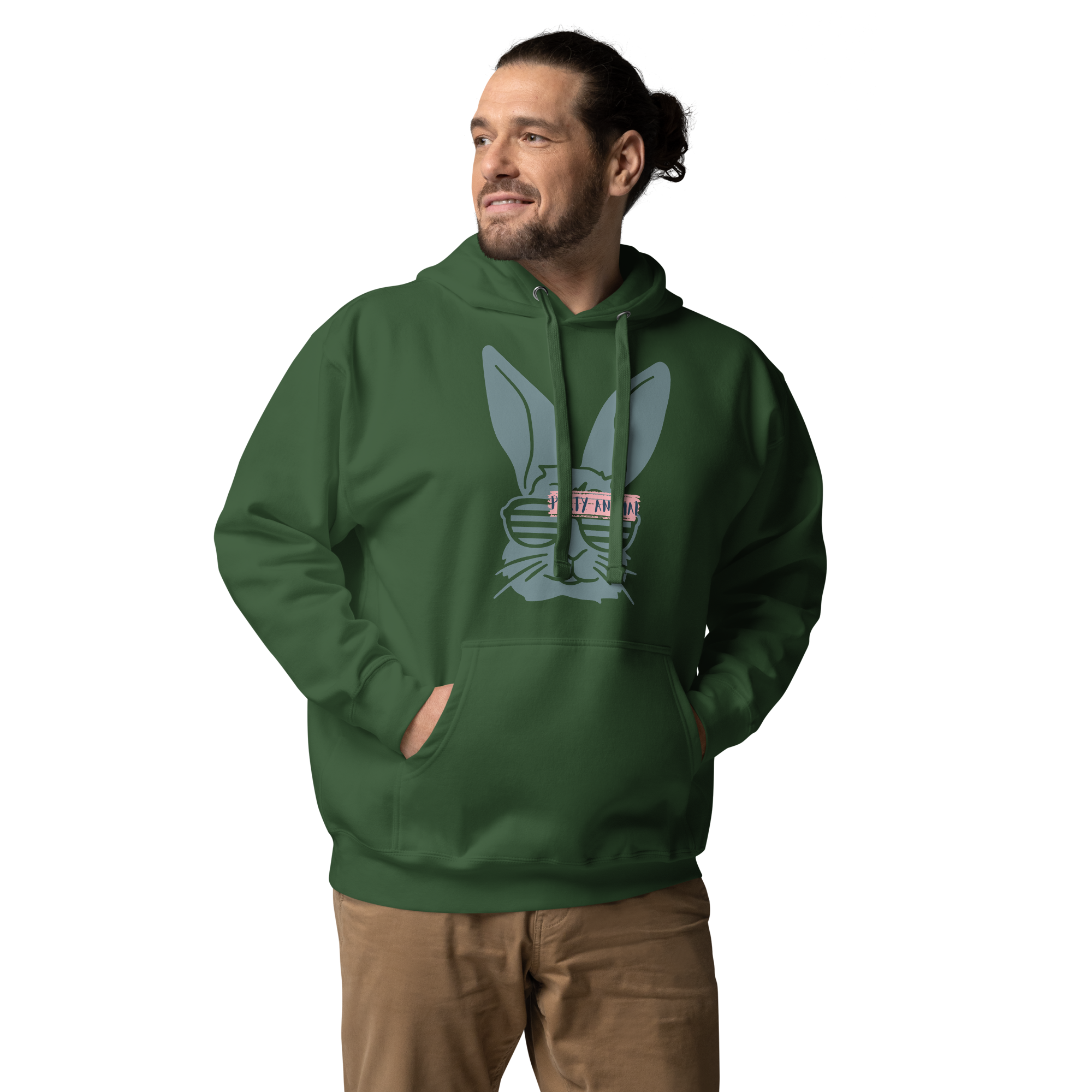Unisex Stay Weird Bunny Graphic Premium Pullover Hoodie Forest Green