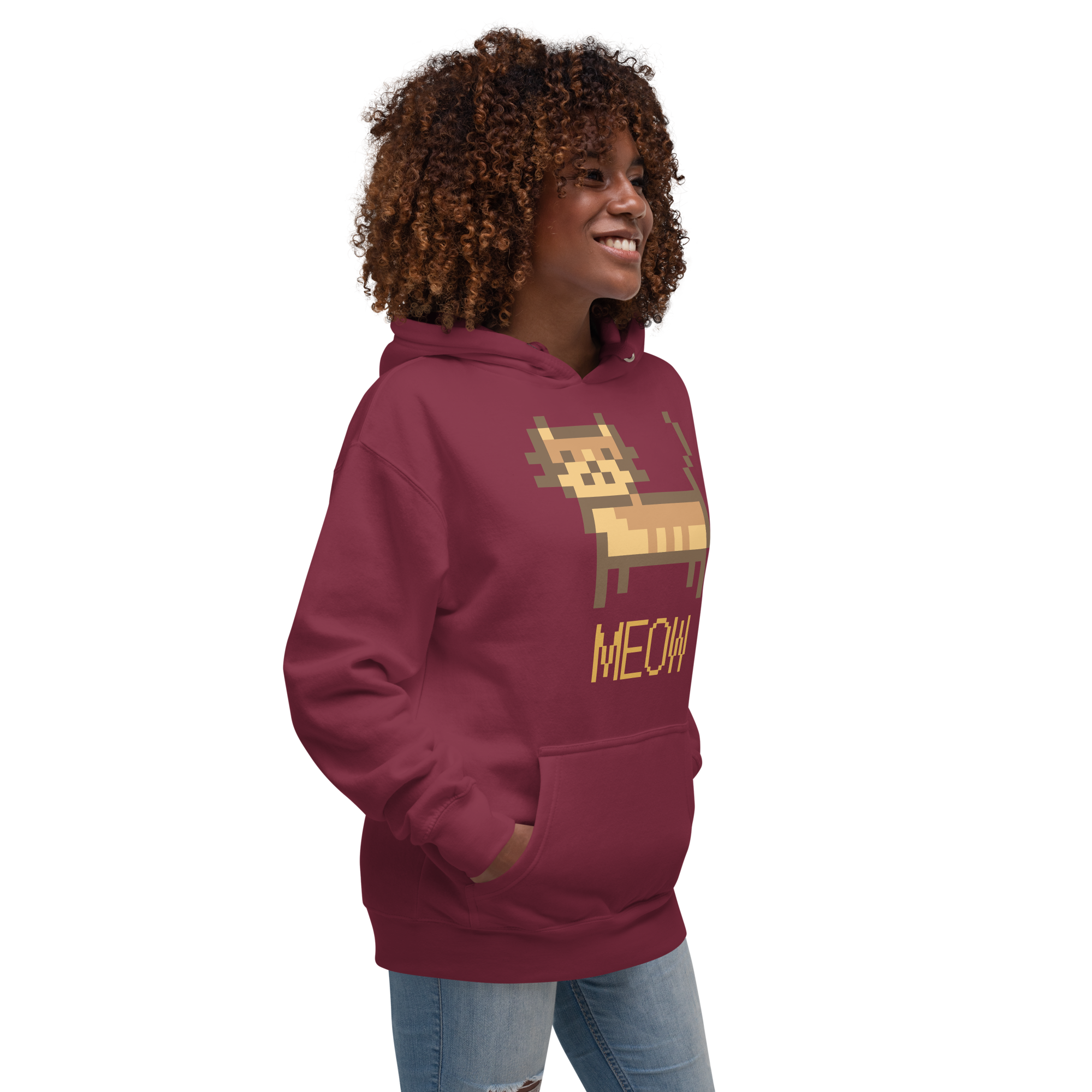 Unisex Pixel Cat Meow Premium Pullover Graphic Hoodie black