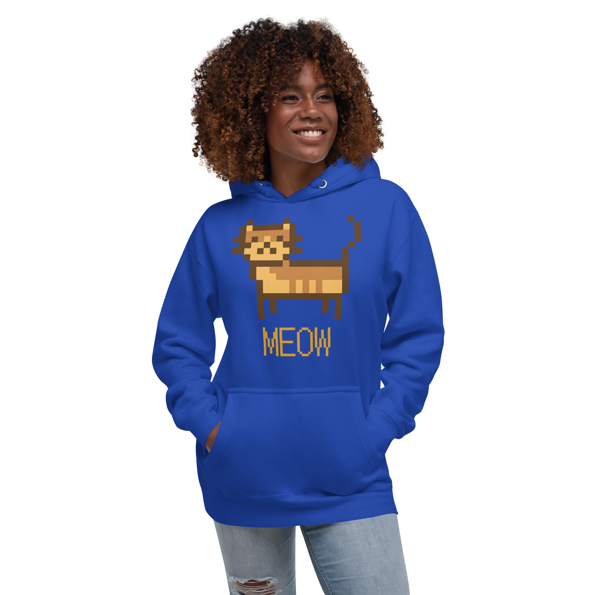 Unisex Pixel Cat Meow Premium Pullover Graphic Hoodie maroon