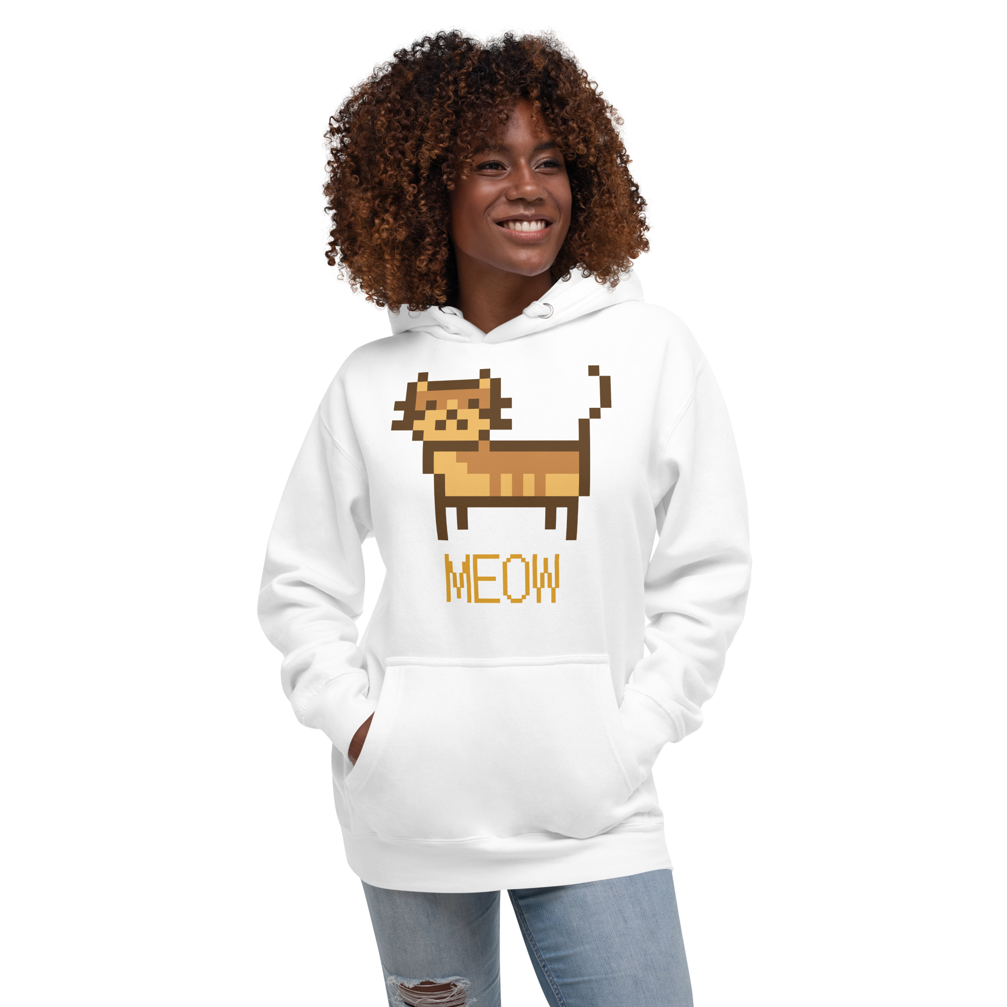 Unisex Pixel Cat Meow Premium Pullover Graphic Hoodie carolina-blue