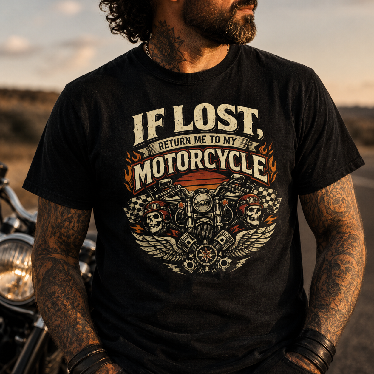Unisex If Lost Return Me To My Motorcycle Funny Biker T Shirt