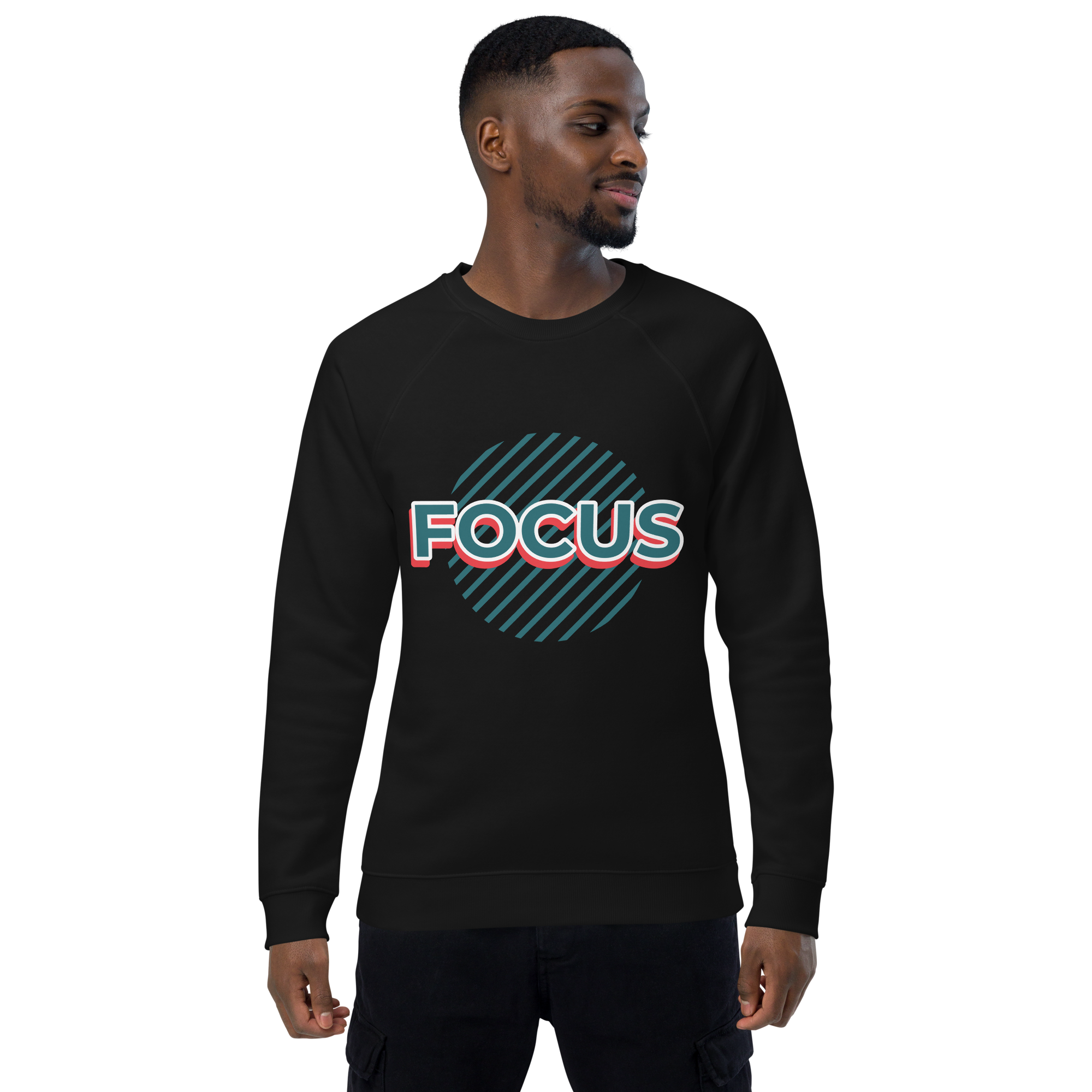 Unisex Focus Motivational Quote Raglan Printed Sweatshirt charcoal-melange