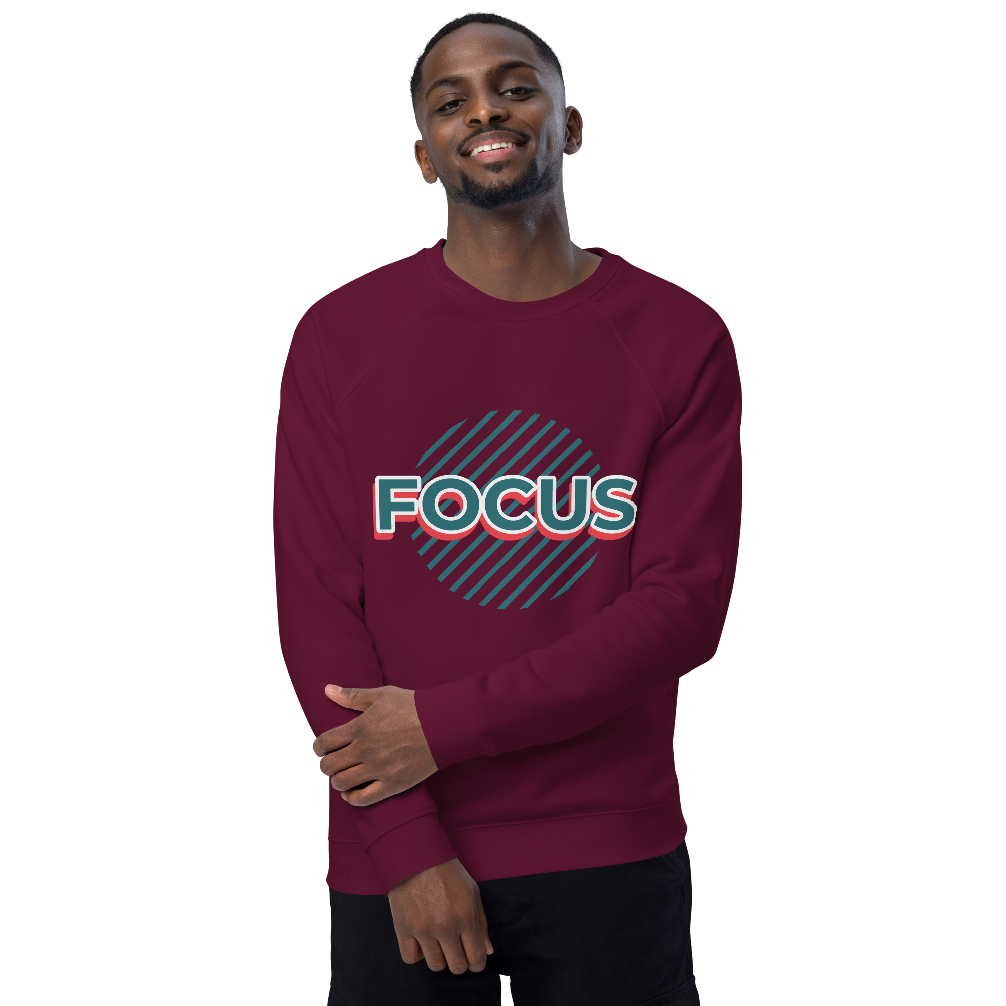 Unisex Focus Motivational Quote Raglan Printed Sweatshirt black