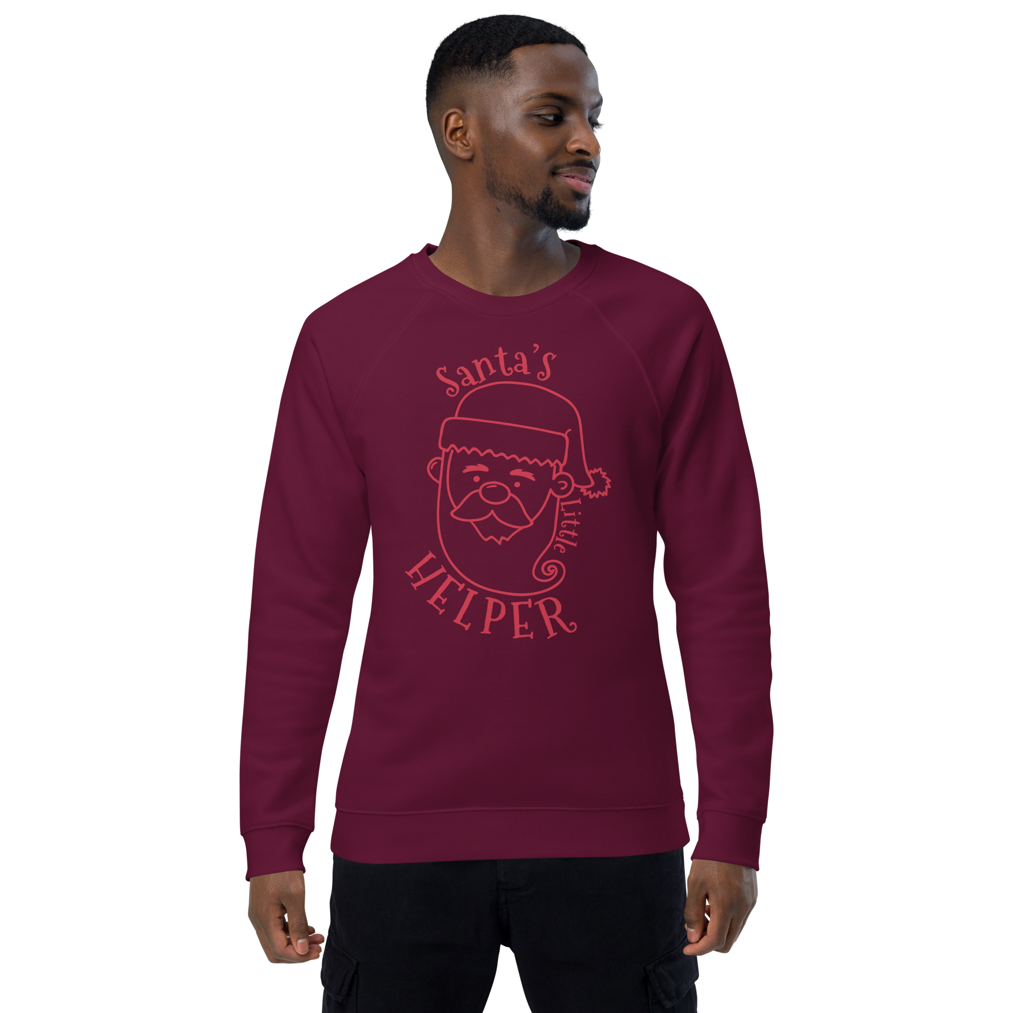 Unisex Santa S Helper Christmas Raglan Printed Sweatshirt bottle-green