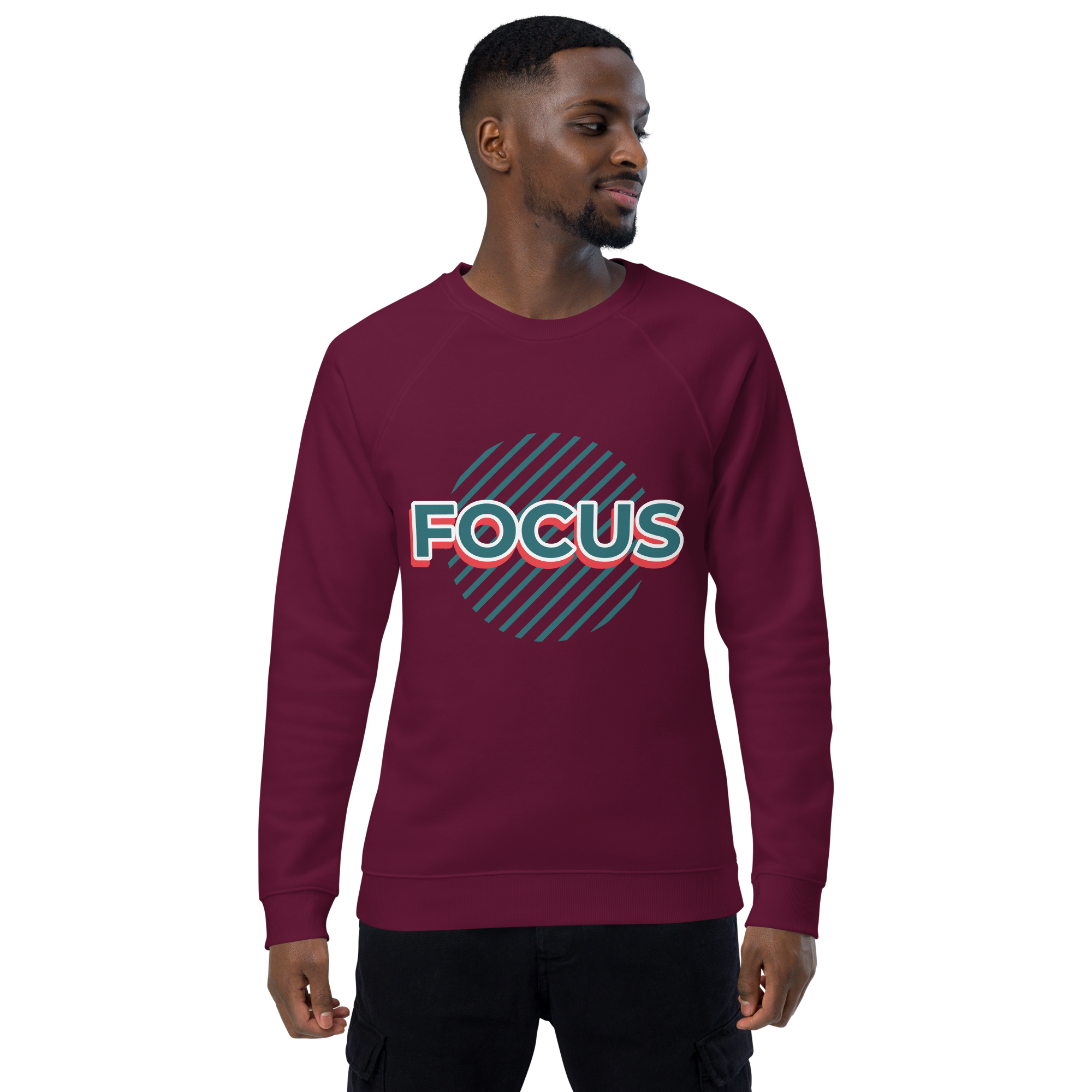 Unisex Focus Motivational Quote Raglan Printed Sweatshirt black