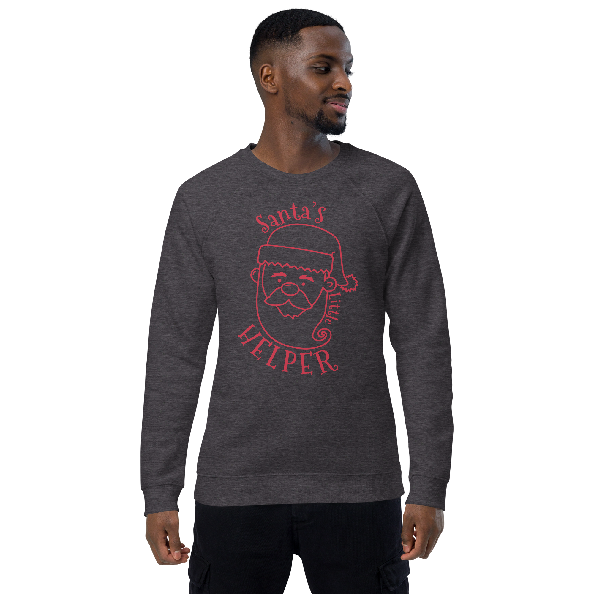 Unisex Santa S Helper Christmas Raglan Printed Sweatshirt white