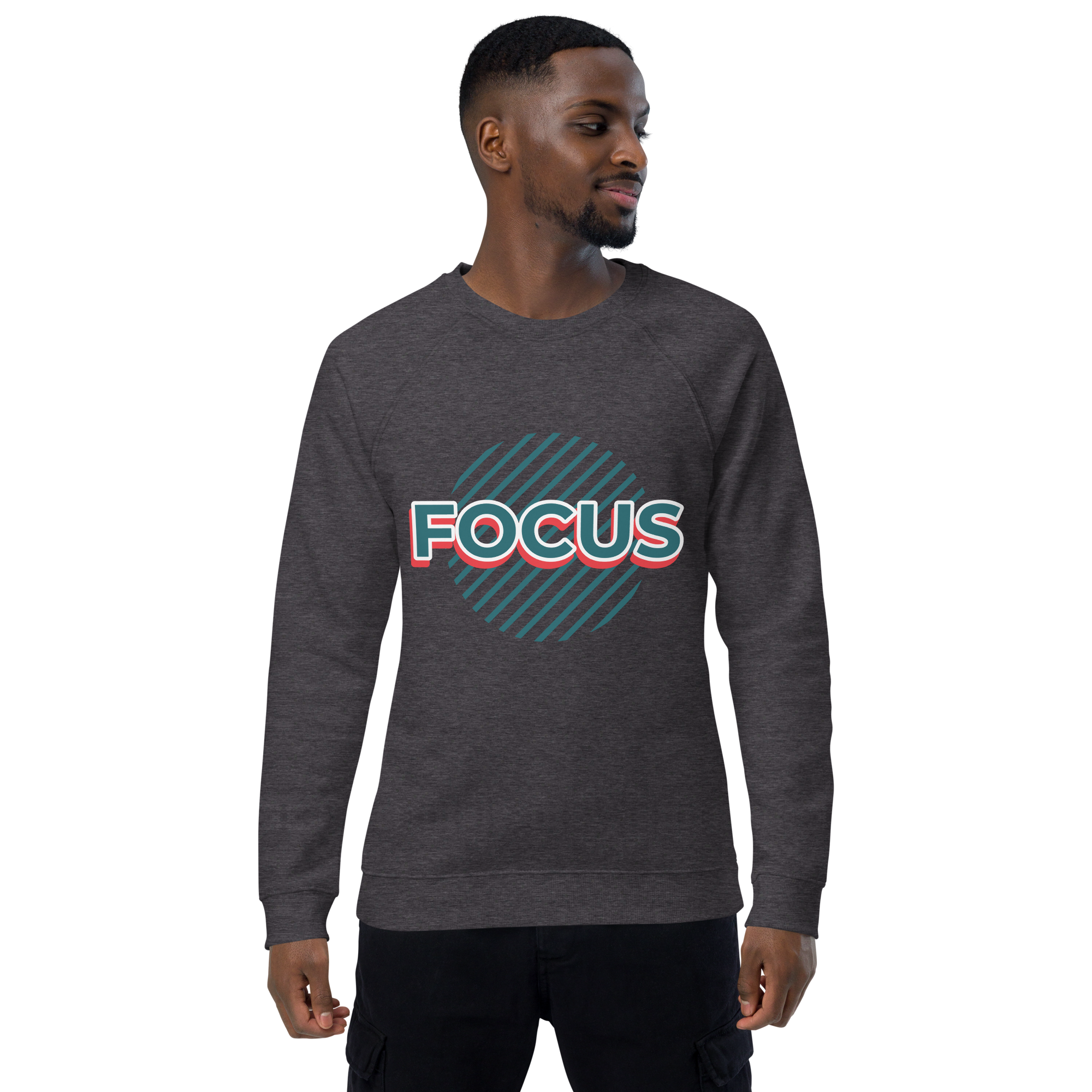Unisex Focus Motivational Quote Raglan Printed Sweatshirt bottle-green