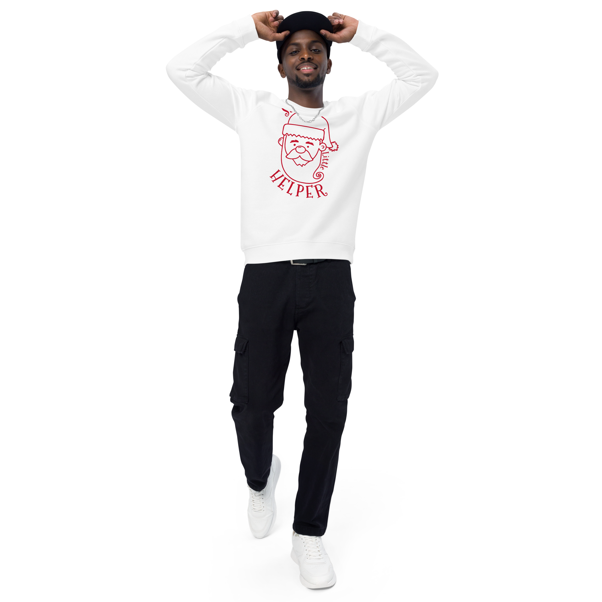 Unisex Santa S Helper Christmas Raglan Printed Sweatshirt black