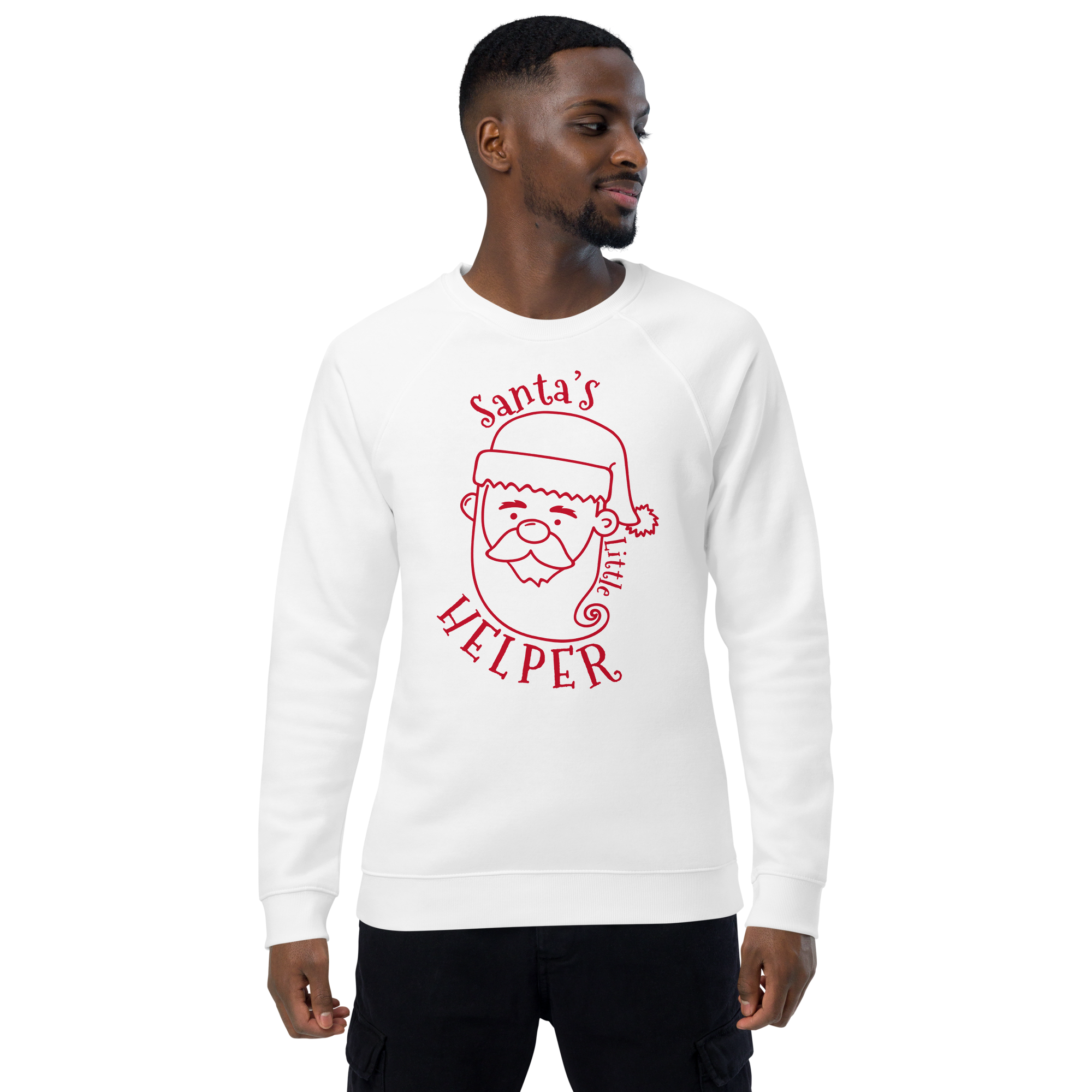 Unisex Santa S Helper Christmas Raglan Printed Sweatshirt black