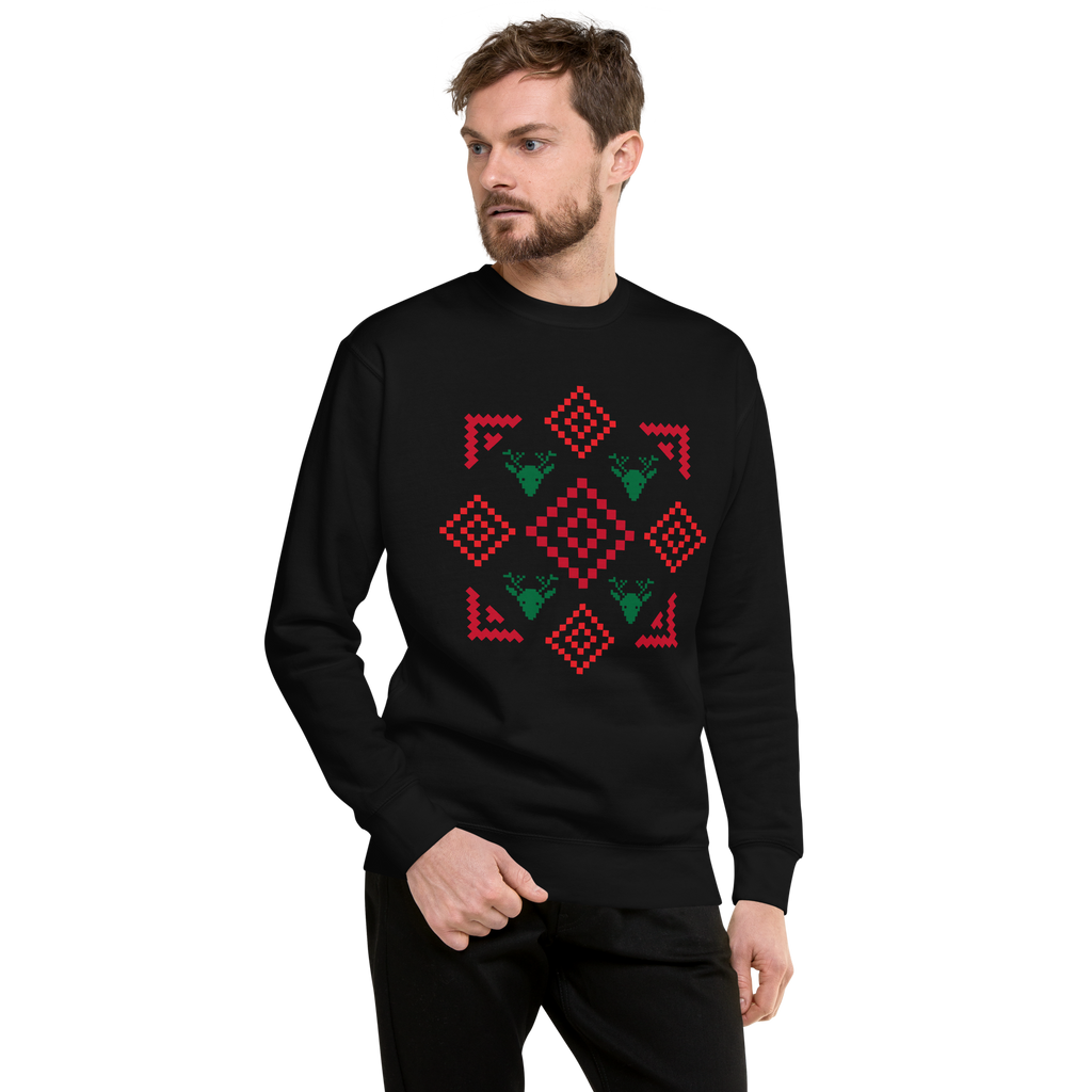 Unisex Geometric Christmas Pattern Premium Printed Sweatshirt black